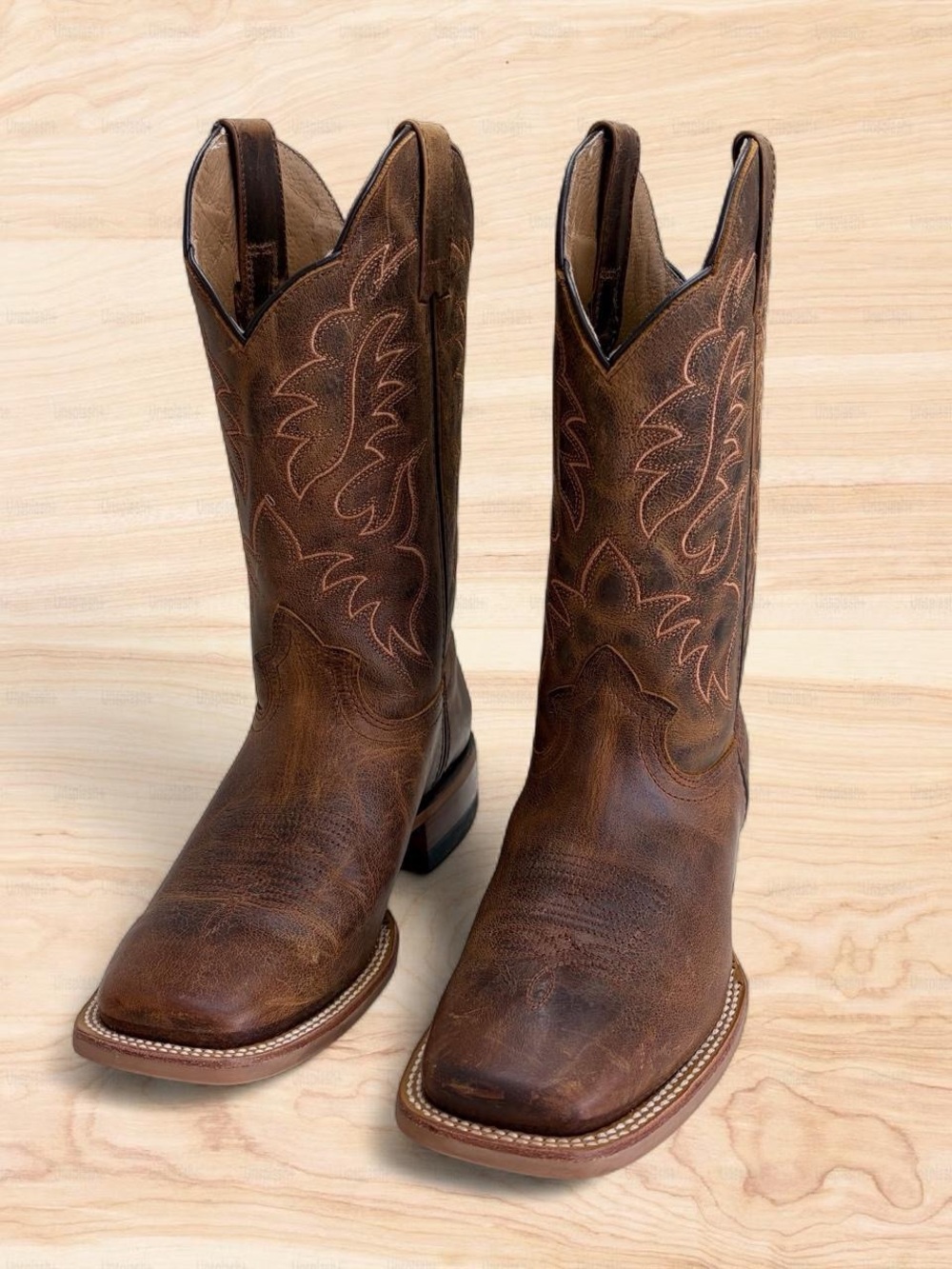 Reywelt Classic Men's Brown Leather Cowboy Boots, MX 26, US 8
